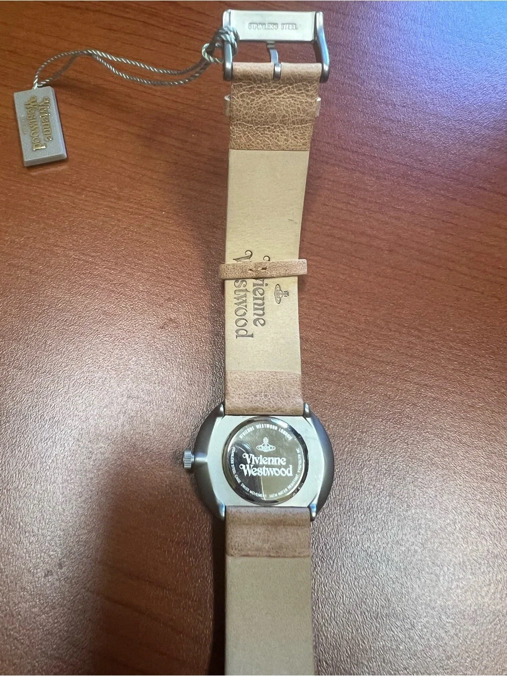 Vivienne Westwood Neptune Tan Leather Strap Watch with Silver Dial and Gold Hand
